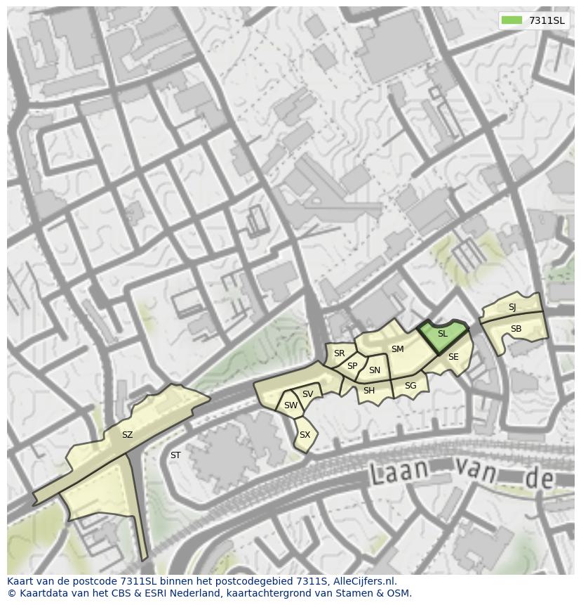 Afbeelding van het postcodegebied 7311 SL op de kaart.