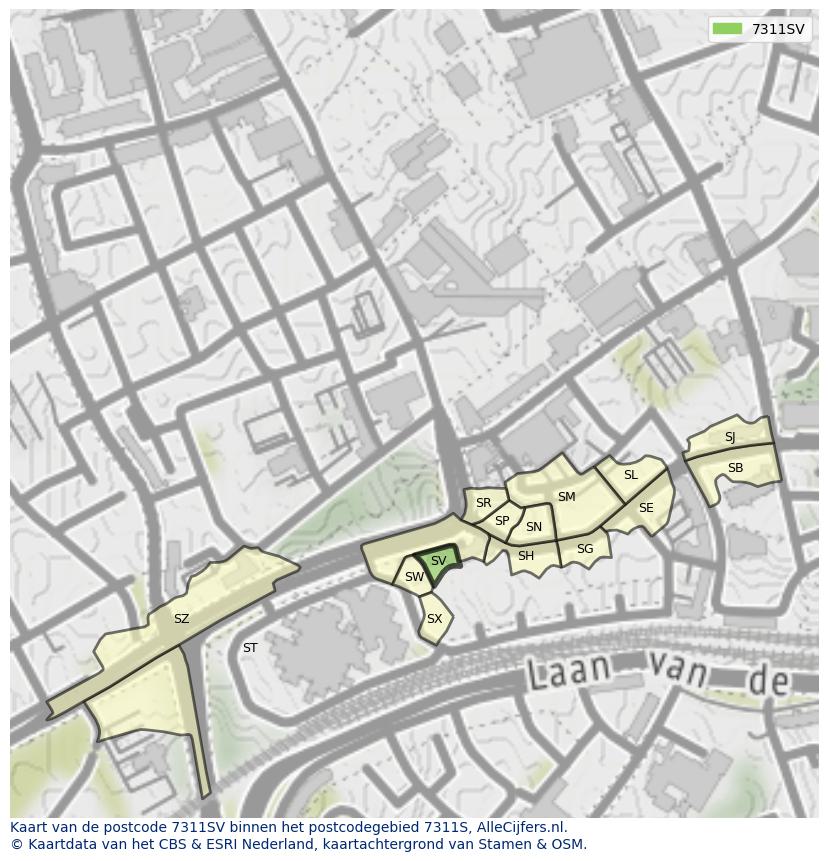 Afbeelding van het postcodegebied 7311 SV op de kaart.