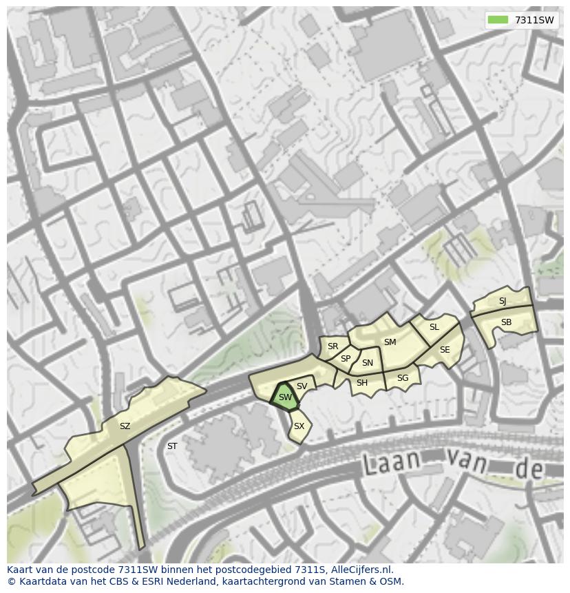 Afbeelding van het postcodegebied 7311 SW op de kaart.