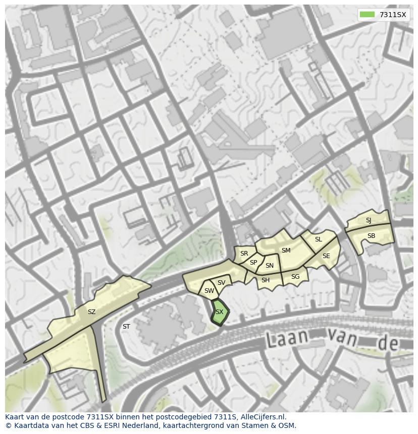 Afbeelding van het postcodegebied 7311 SX op de kaart.
