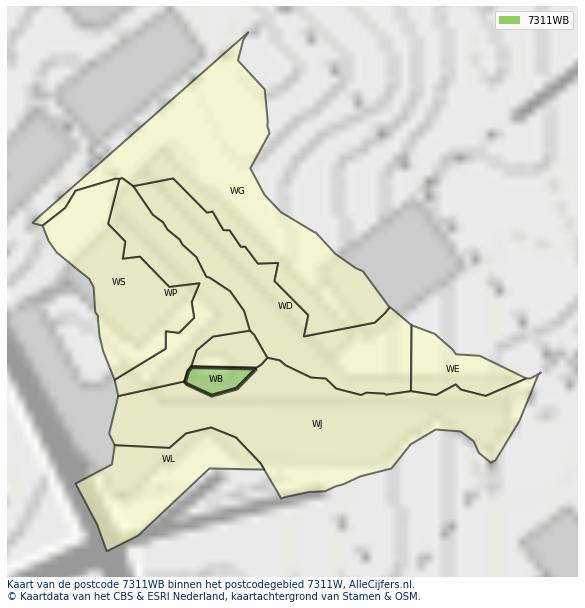 Afbeelding van het postcodegebied 7311 WB op de kaart.