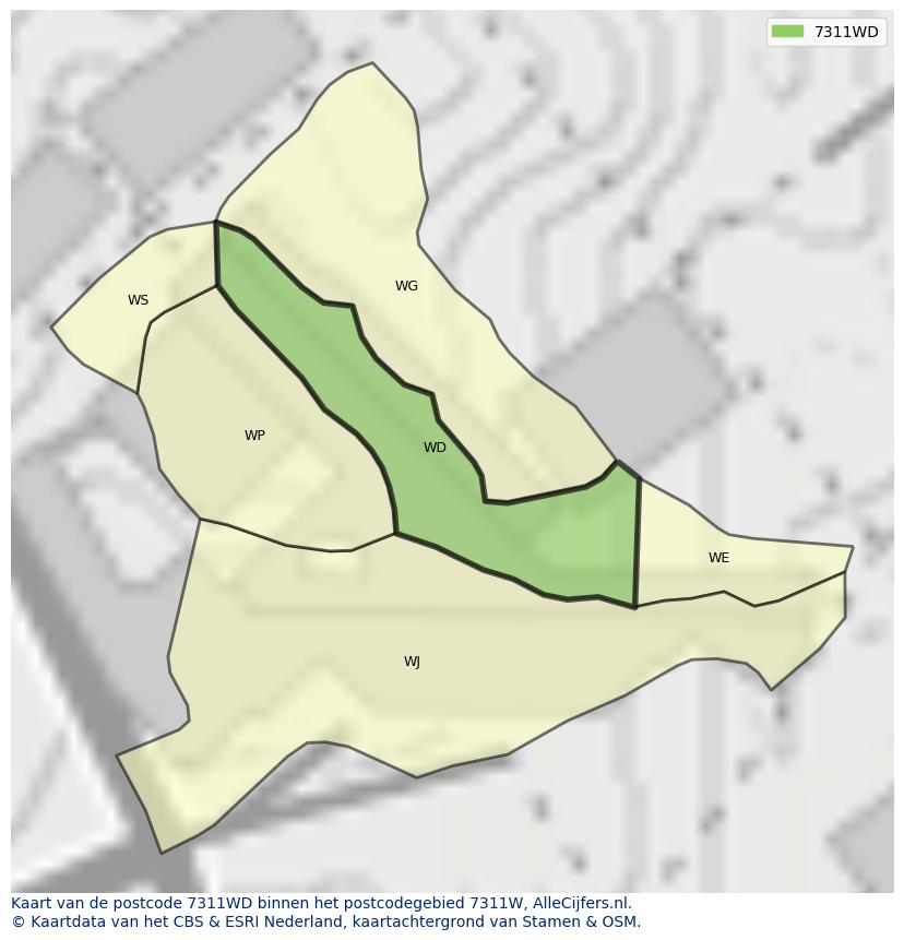 Afbeelding van het postcodegebied 7311 WD op de kaart.