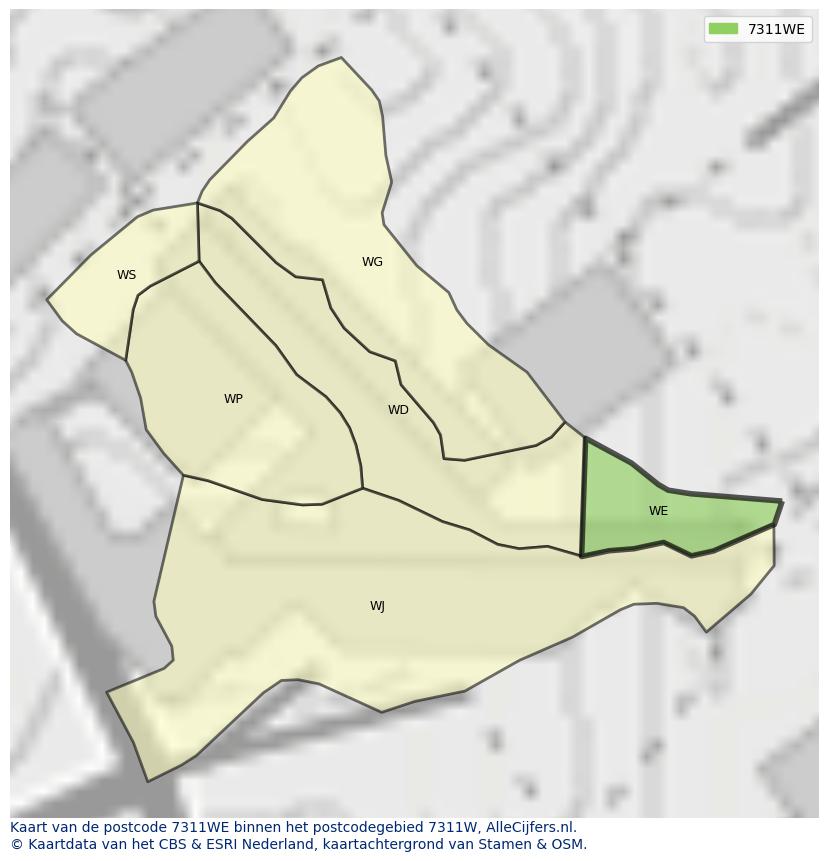 Afbeelding van het postcodegebied 7311 WE op de kaart.