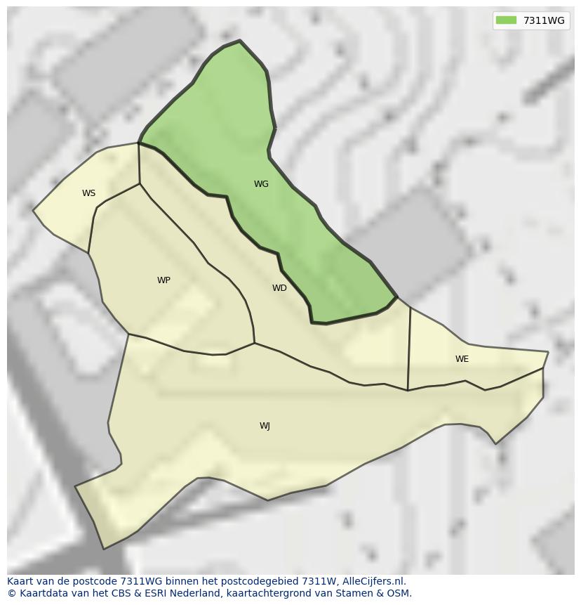 Afbeelding van het postcodegebied 7311 WG op de kaart.