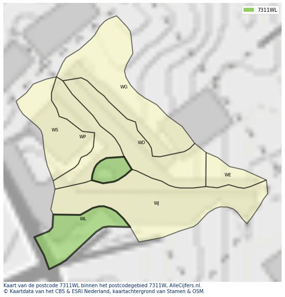 Afbeelding van het postcodegebied 7311 WL op de kaart.
