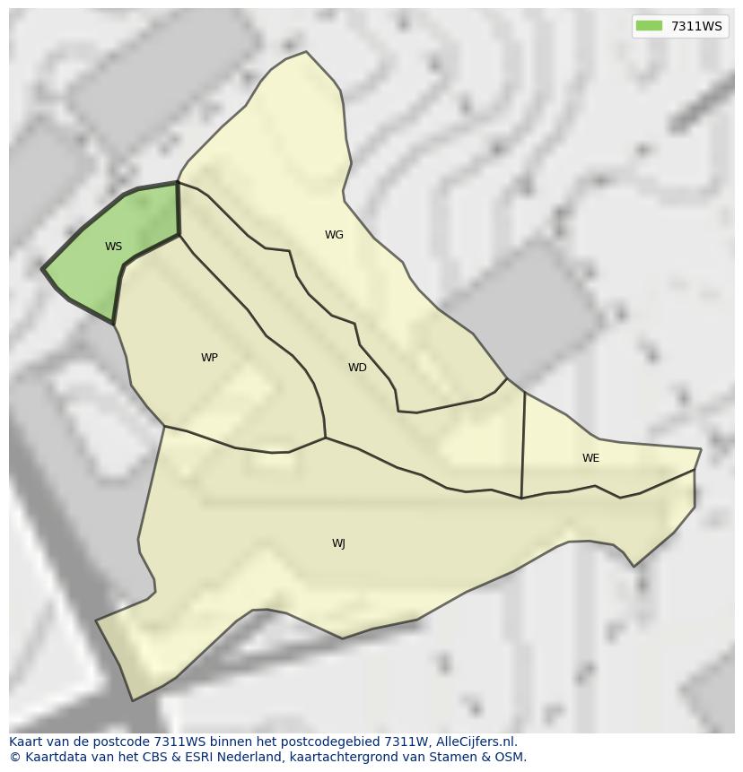 Afbeelding van het postcodegebied 7311 WS op de kaart.