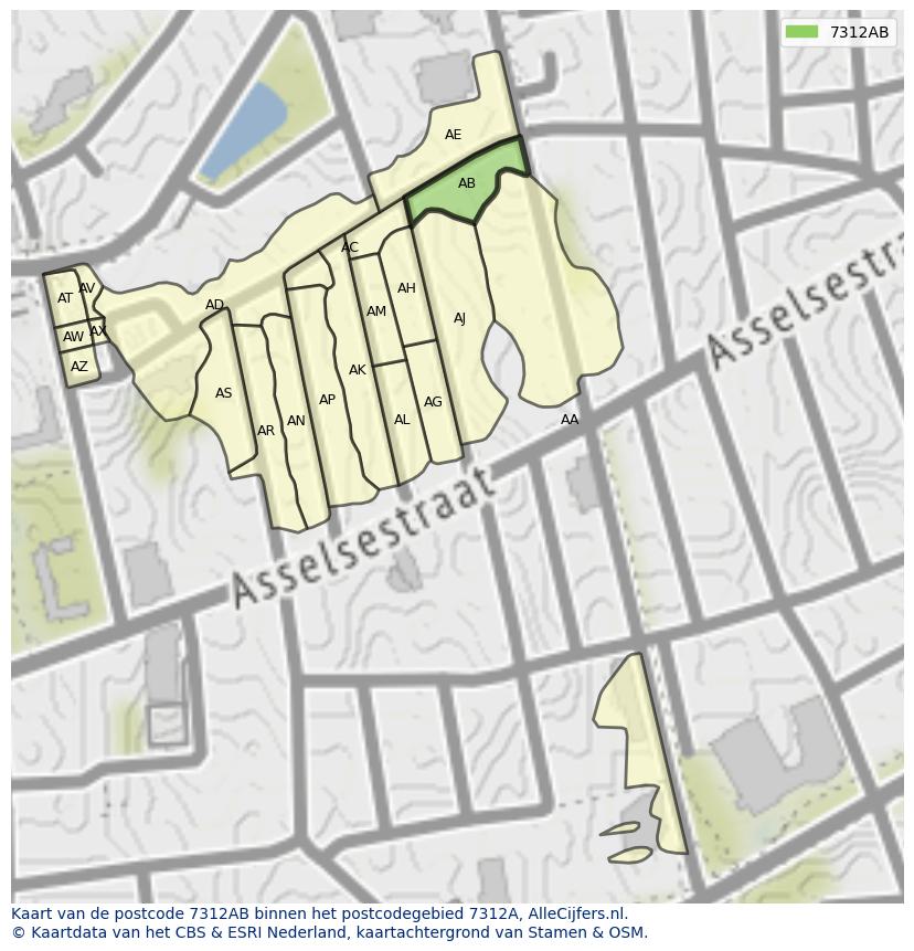 Afbeelding van het postcodegebied 7312 AB op de kaart.