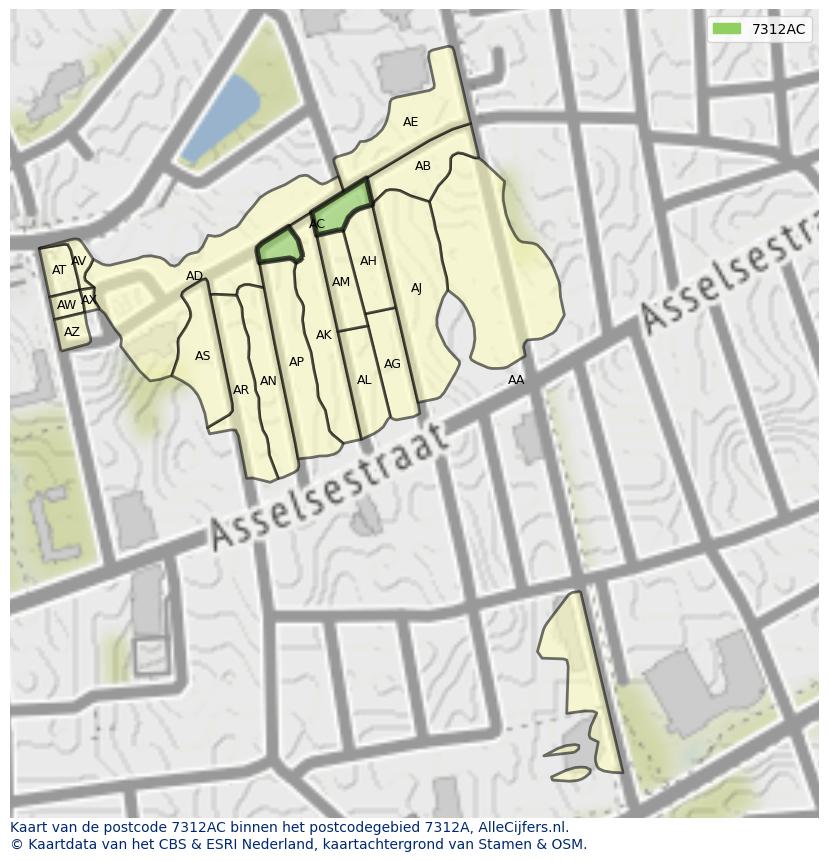 Afbeelding van het postcodegebied 7312 AC op de kaart.