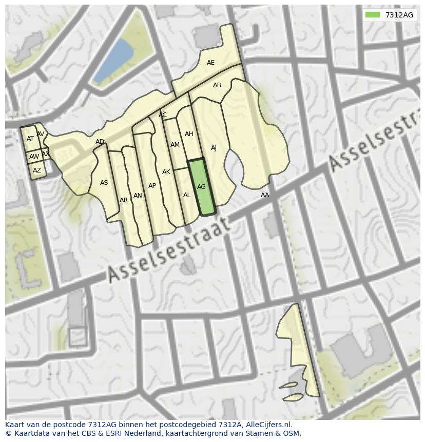Afbeelding van het postcodegebied 7312 AG op de kaart.