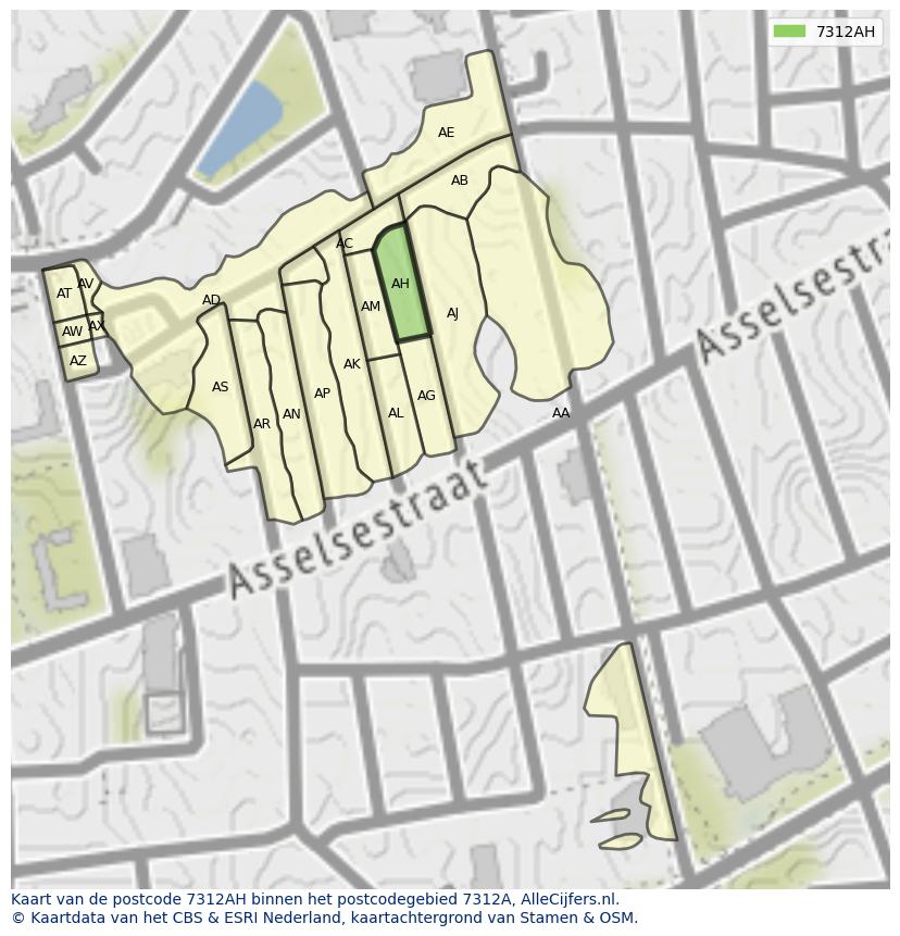 Afbeelding van het postcodegebied 7312 AH op de kaart.