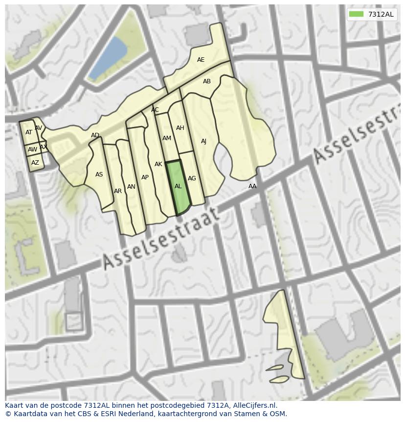 Afbeelding van het postcodegebied 7312 AL op de kaart.