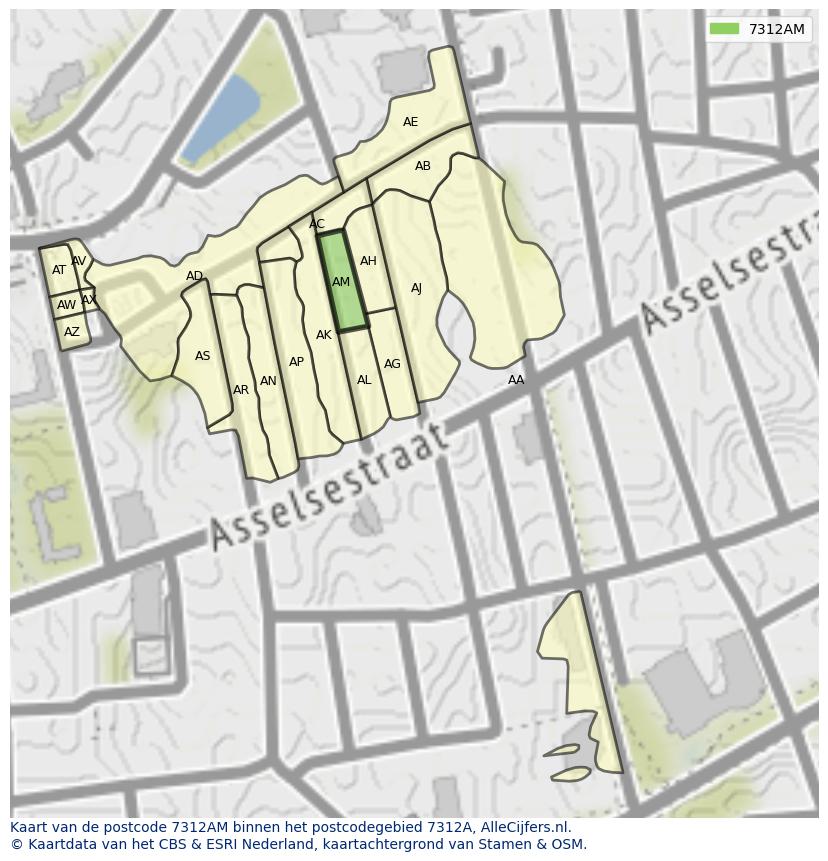 Afbeelding van het postcodegebied 7312 AM op de kaart.