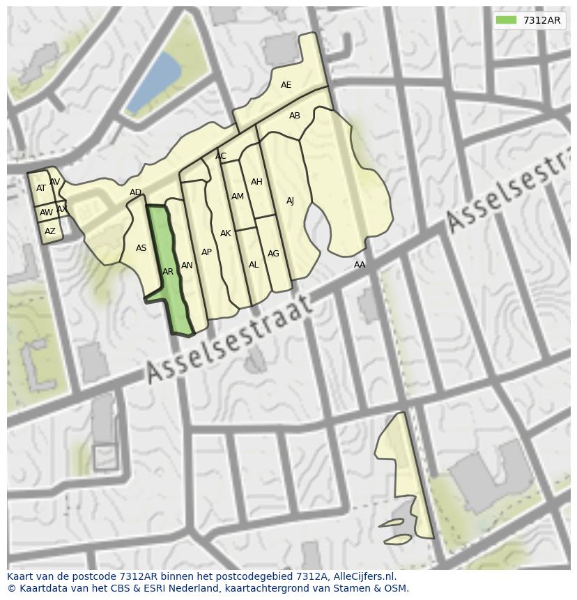 Afbeelding van het postcodegebied 7312 AR op de kaart.