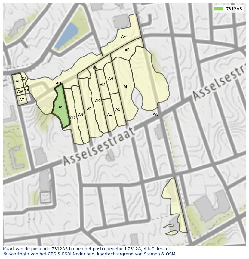 Afbeelding van het postcodegebied 7312 AS op de kaart.