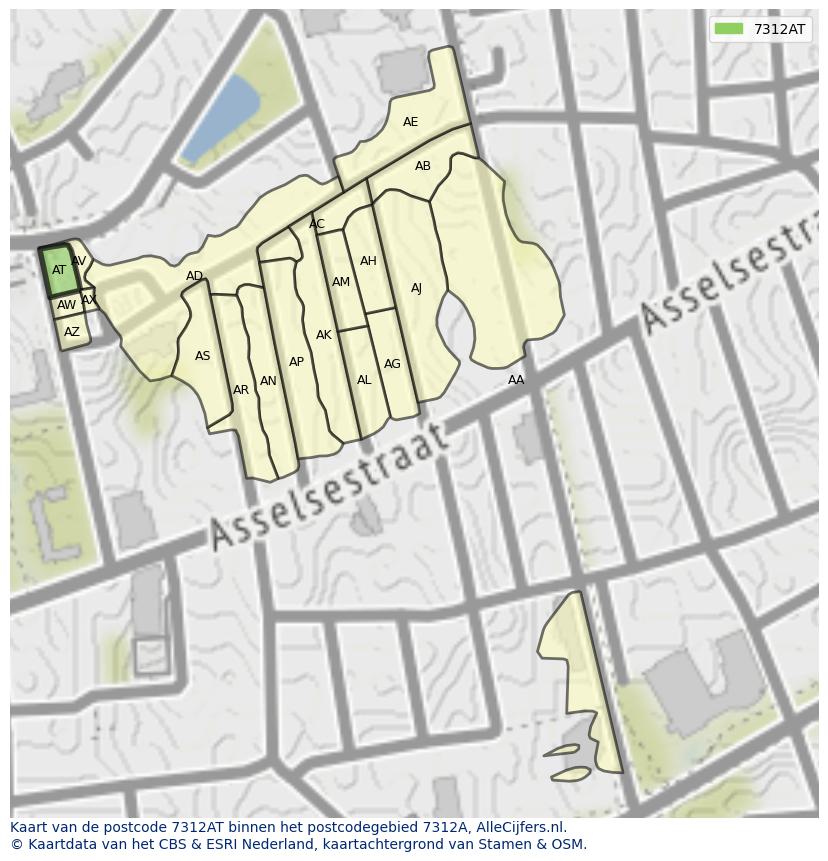 Afbeelding van het postcodegebied 7312 AT op de kaart.