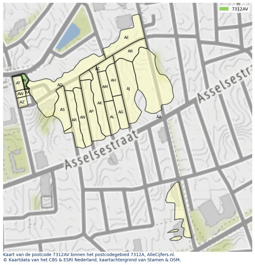 Afbeelding van het postcodegebied 7312 AV op de kaart.