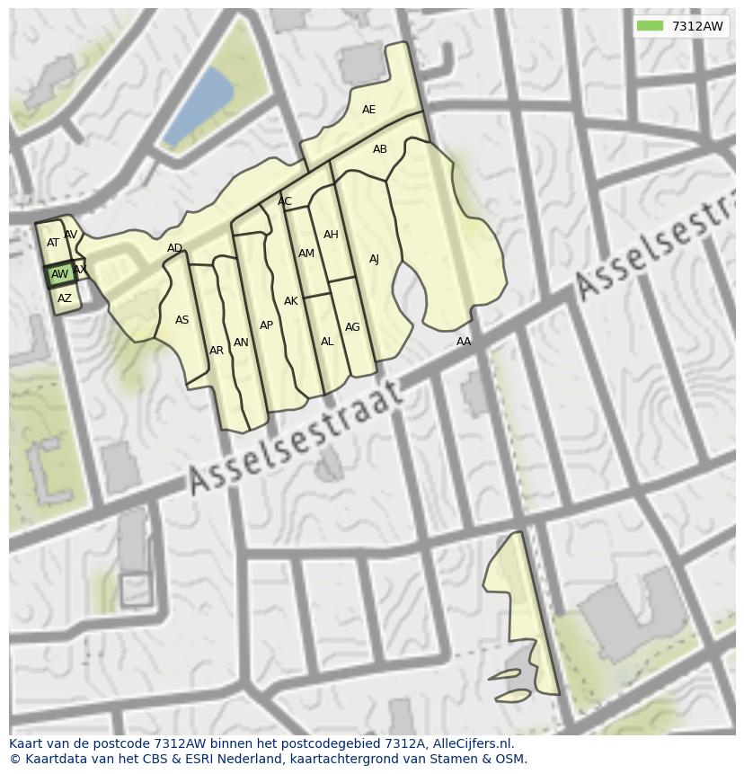 Afbeelding van het postcodegebied 7312 AW op de kaart.