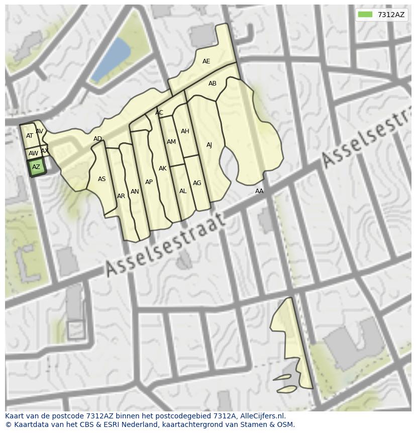 Afbeelding van het postcodegebied 7312 AZ op de kaart.