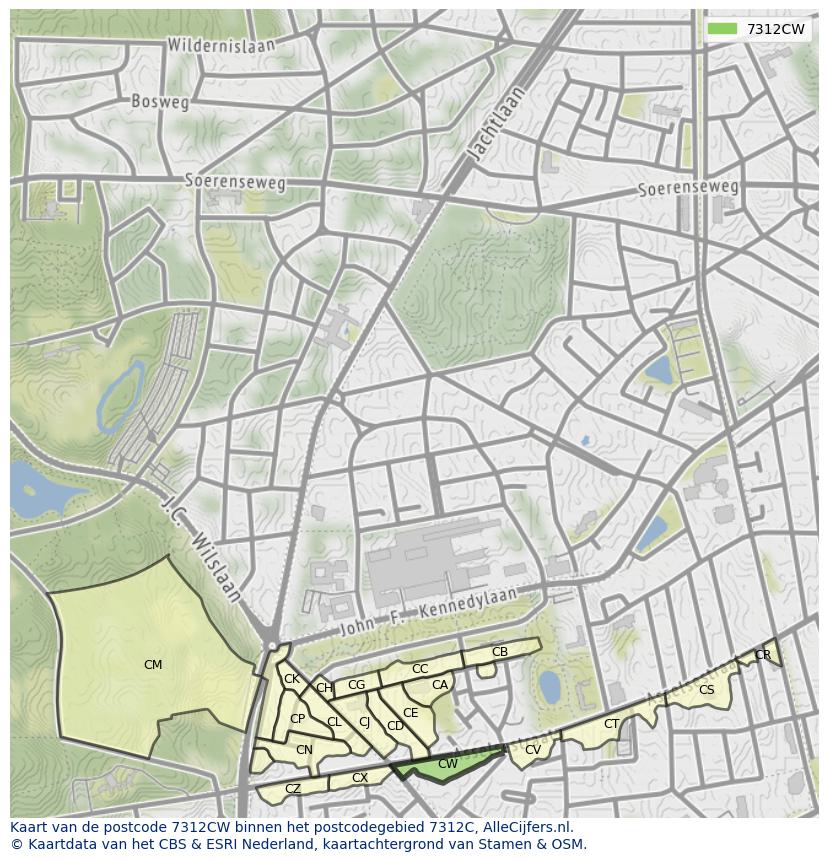 Afbeelding van het postcodegebied 7312 CW op de kaart.