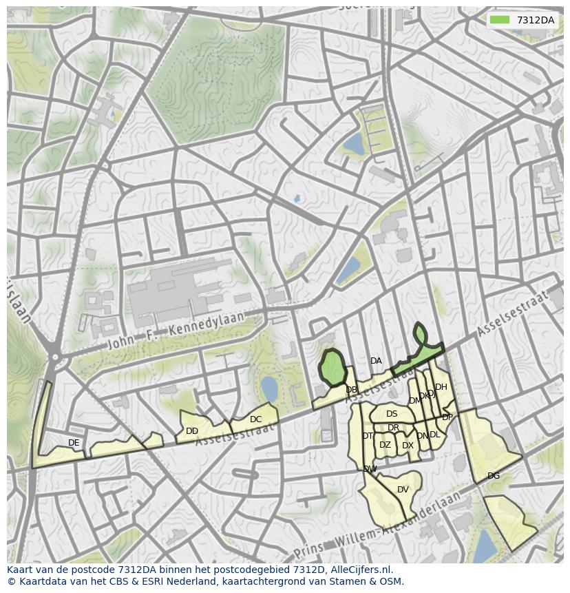 Afbeelding van het postcodegebied 7312 DA op de kaart.