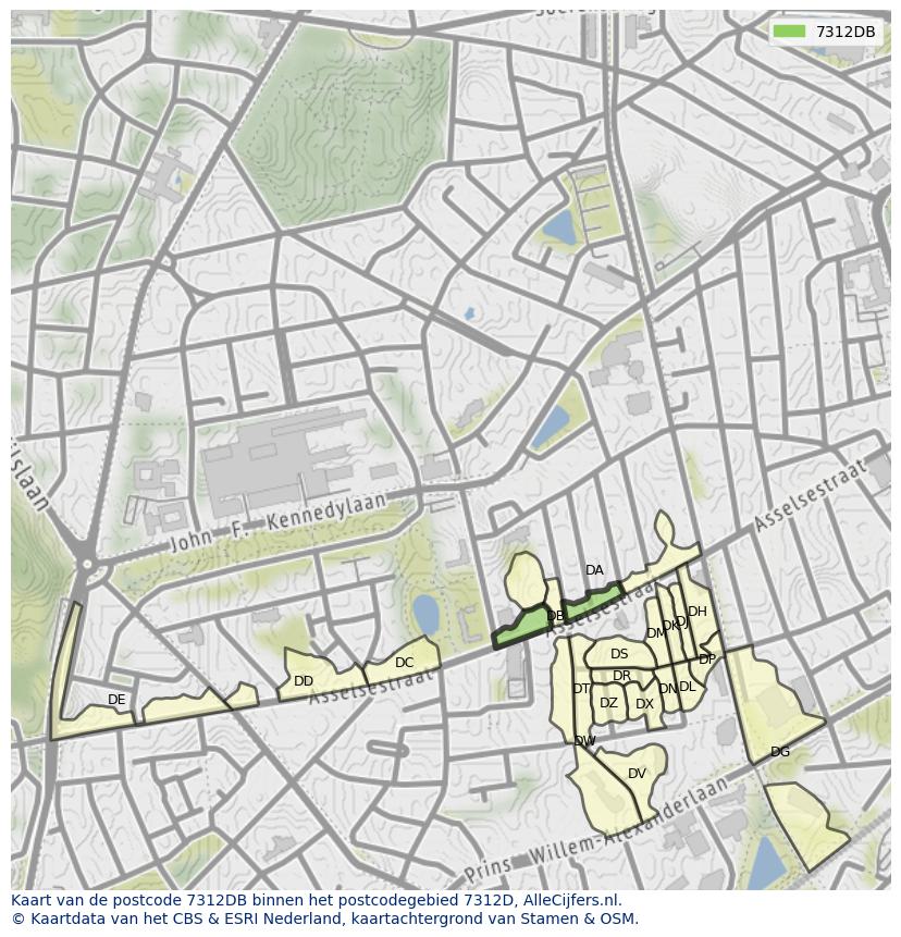 Afbeelding van het postcodegebied 7312 DB op de kaart.