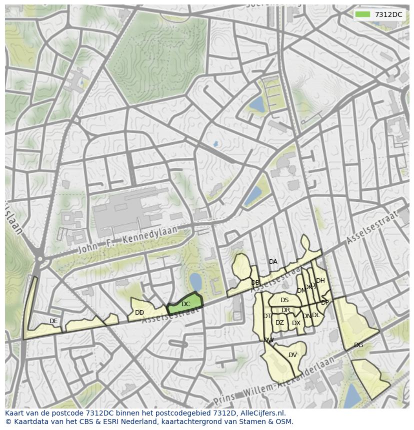 Afbeelding van het postcodegebied 7312 DC op de kaart.