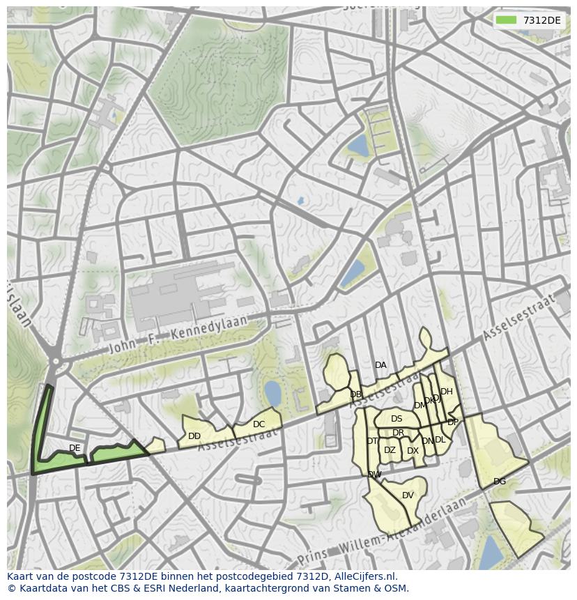 Afbeelding van het postcodegebied 7312 DE op de kaart.