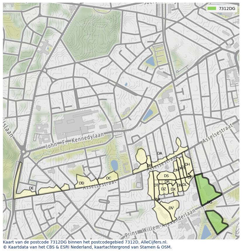 Afbeelding van het postcodegebied 7312 DG op de kaart.