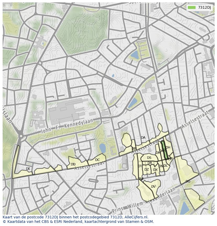 Afbeelding van het postcodegebied 7312 DJ op de kaart.