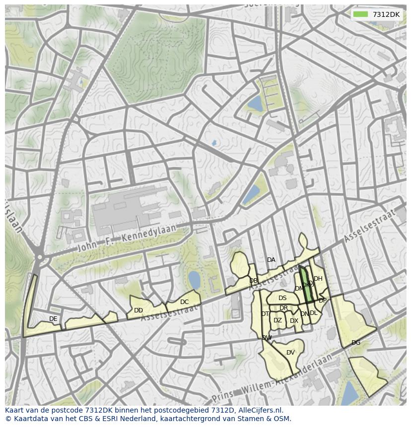 Afbeelding van het postcodegebied 7312 DK op de kaart.