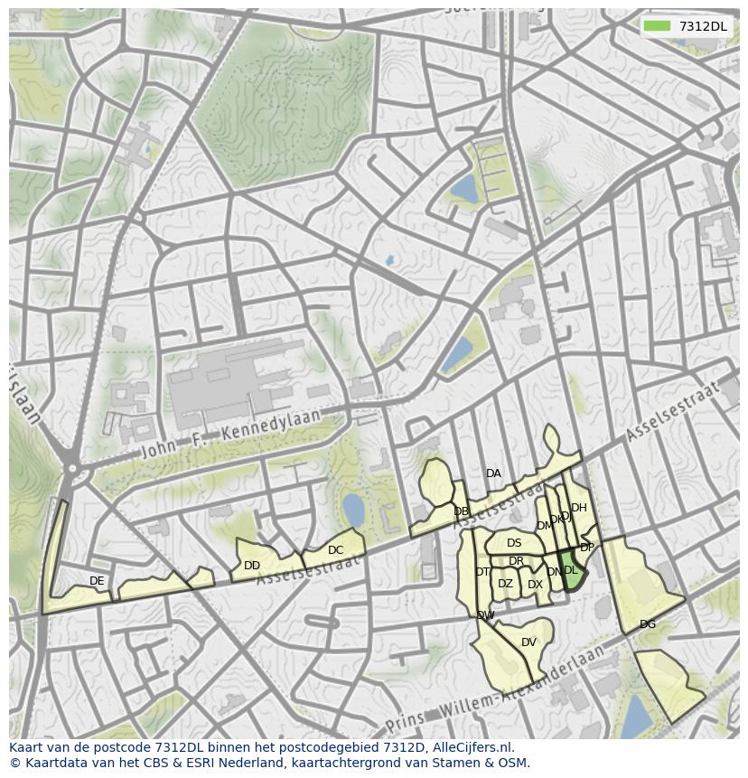 Afbeelding van het postcodegebied 7312 DL op de kaart.