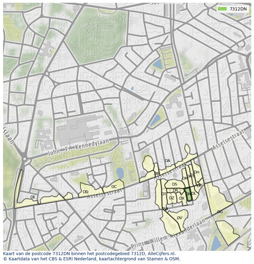 Afbeelding van het postcodegebied 7312 DN op de kaart.