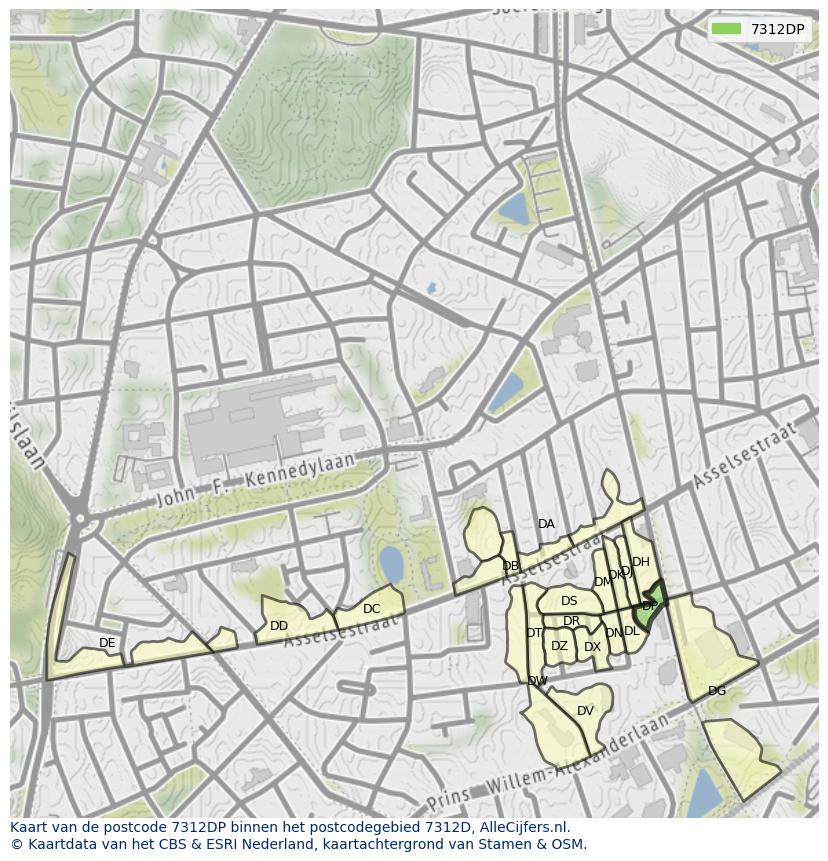 Afbeelding van het postcodegebied 7312 DP op de kaart.