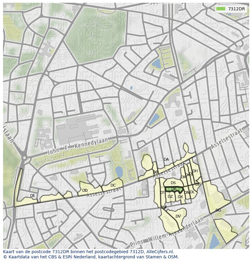 Afbeelding van het postcodegebied 7312 DR op de kaart.