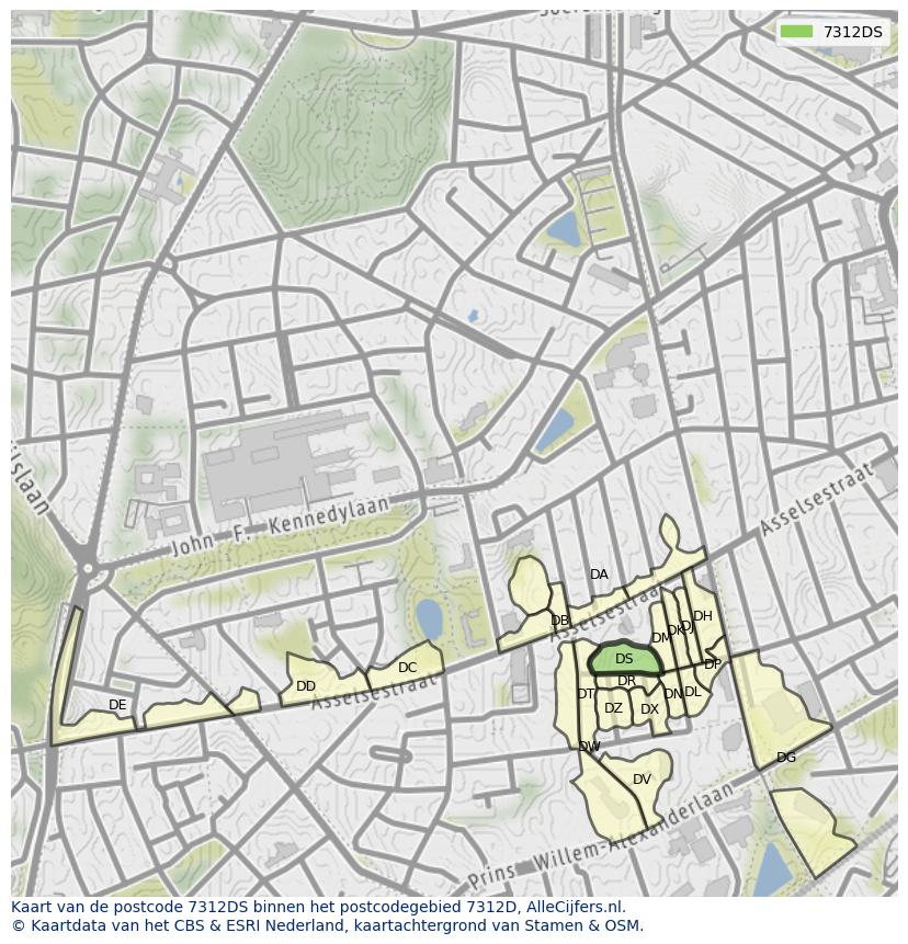 Afbeelding van het postcodegebied 7312 DS op de kaart.