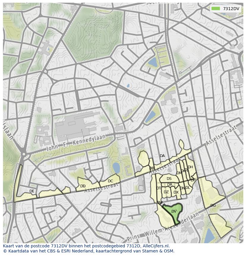 Afbeelding van het postcodegebied 7312 DV op de kaart.