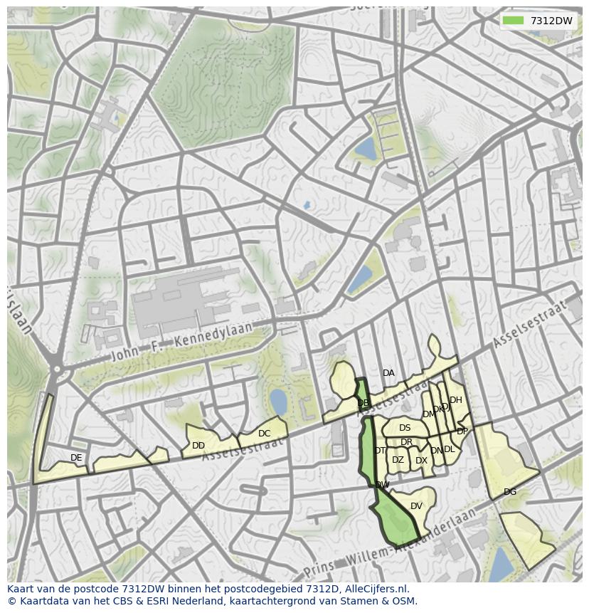 Afbeelding van het postcodegebied 7312 DW op de kaart.