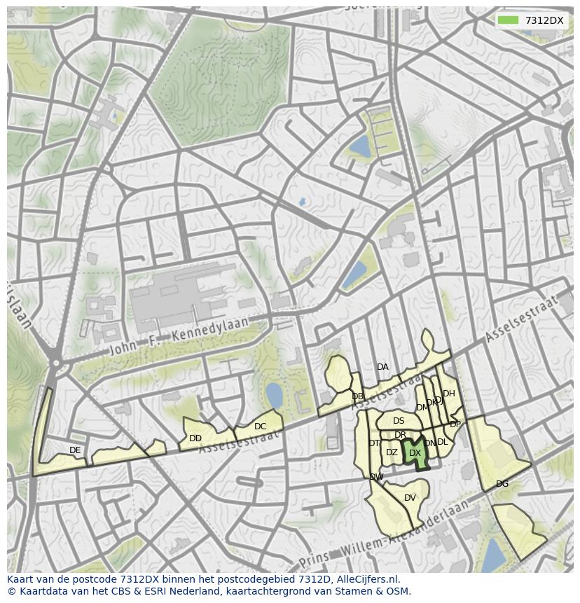 Afbeelding van het postcodegebied 7312 DX op de kaart.