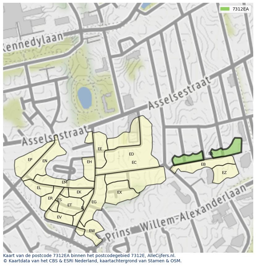 Afbeelding van het postcodegebied 7312 EA op de kaart.