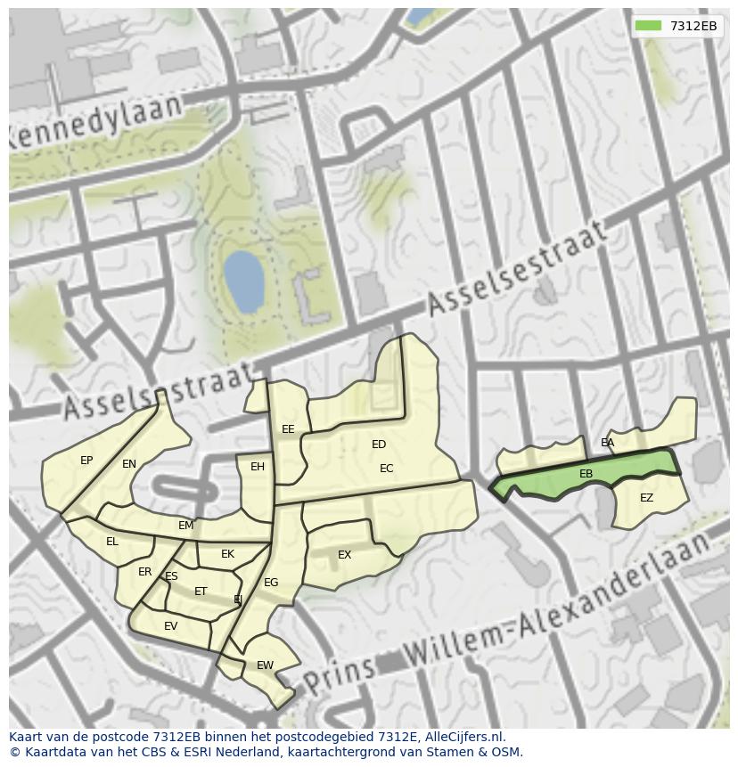 Afbeelding van het postcodegebied 7312 EB op de kaart.