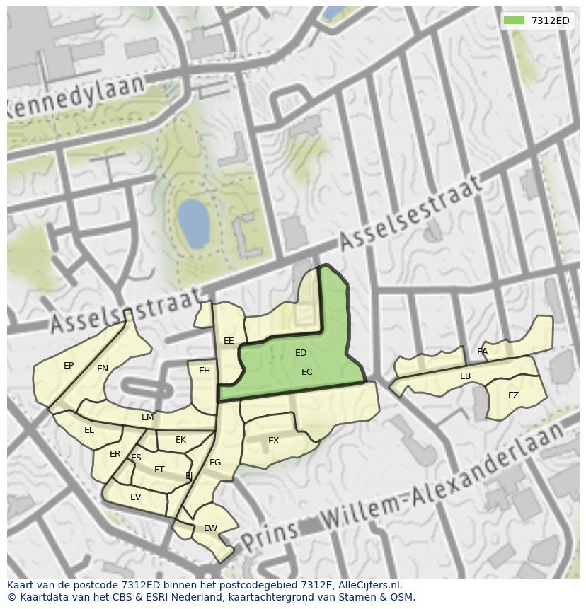 Afbeelding van het postcodegebied 7312 ED op de kaart.