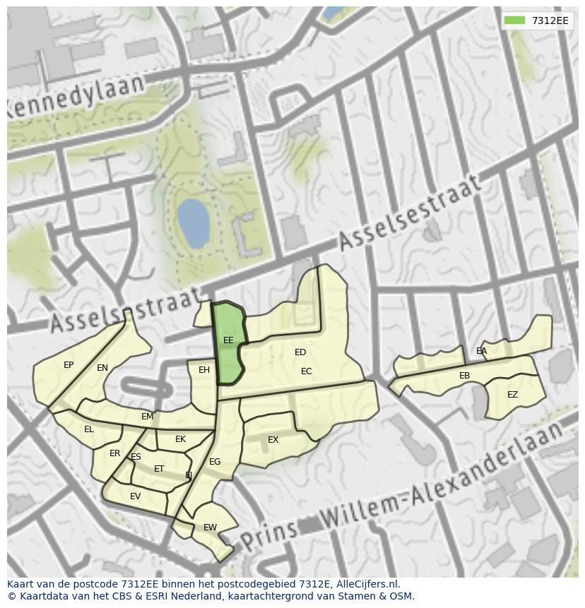 Afbeelding van het postcodegebied 7312 EE op de kaart.