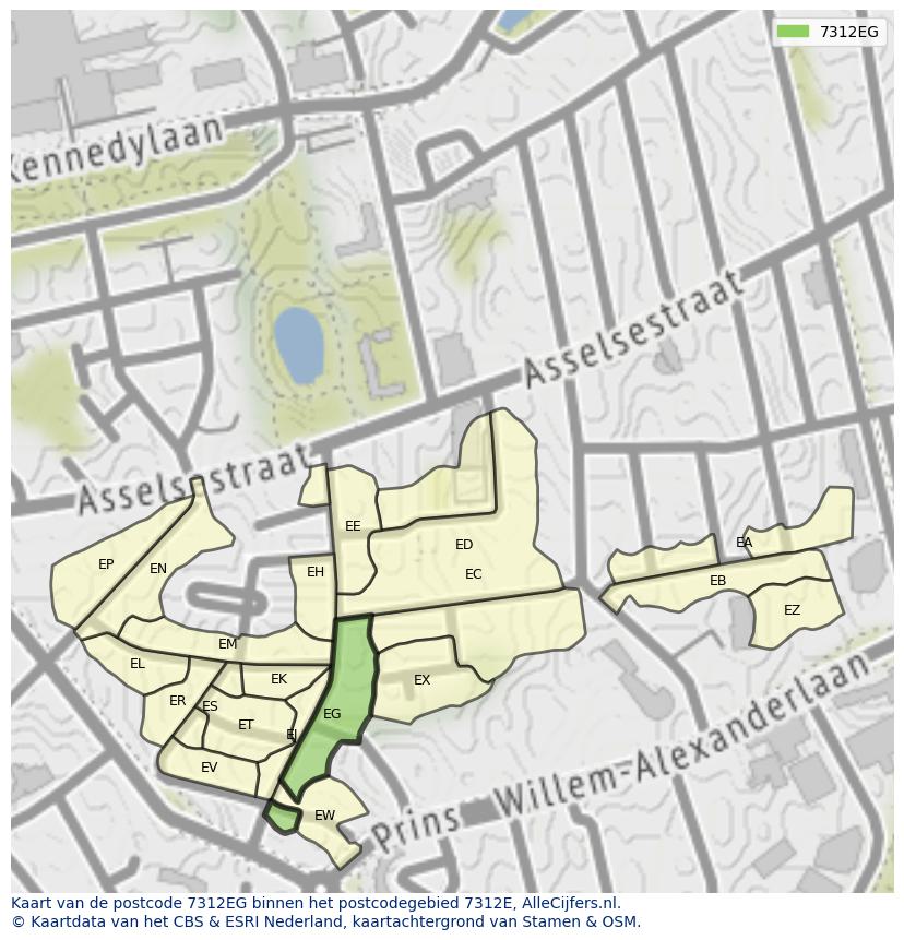 Afbeelding van het postcodegebied 7312 EG op de kaart.