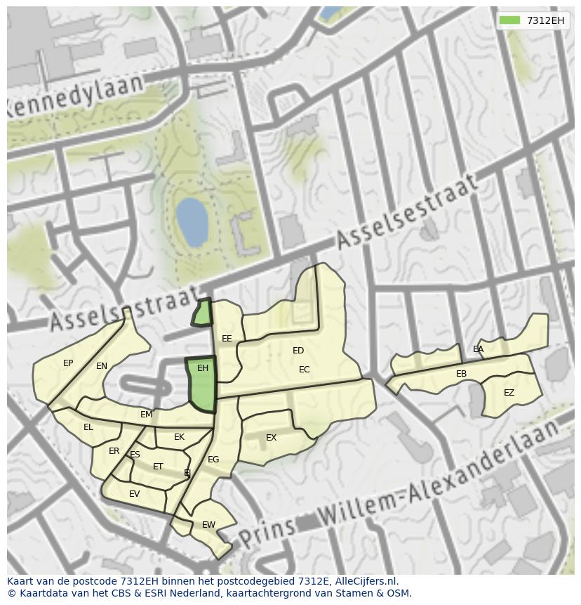 Afbeelding van het postcodegebied 7312 EH op de kaart.