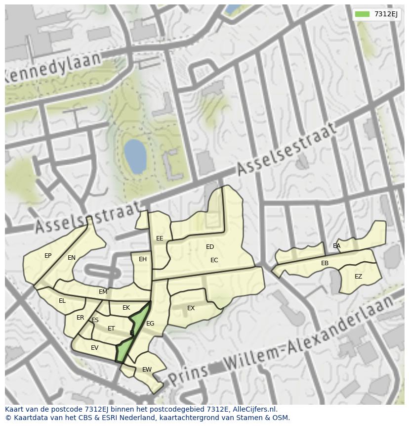 Afbeelding van het postcodegebied 7312 EJ op de kaart.