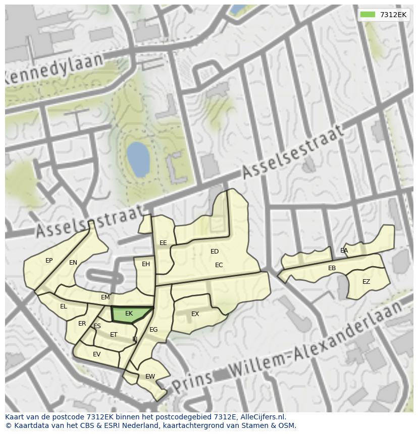 Afbeelding van het postcodegebied 7312 EK op de kaart.