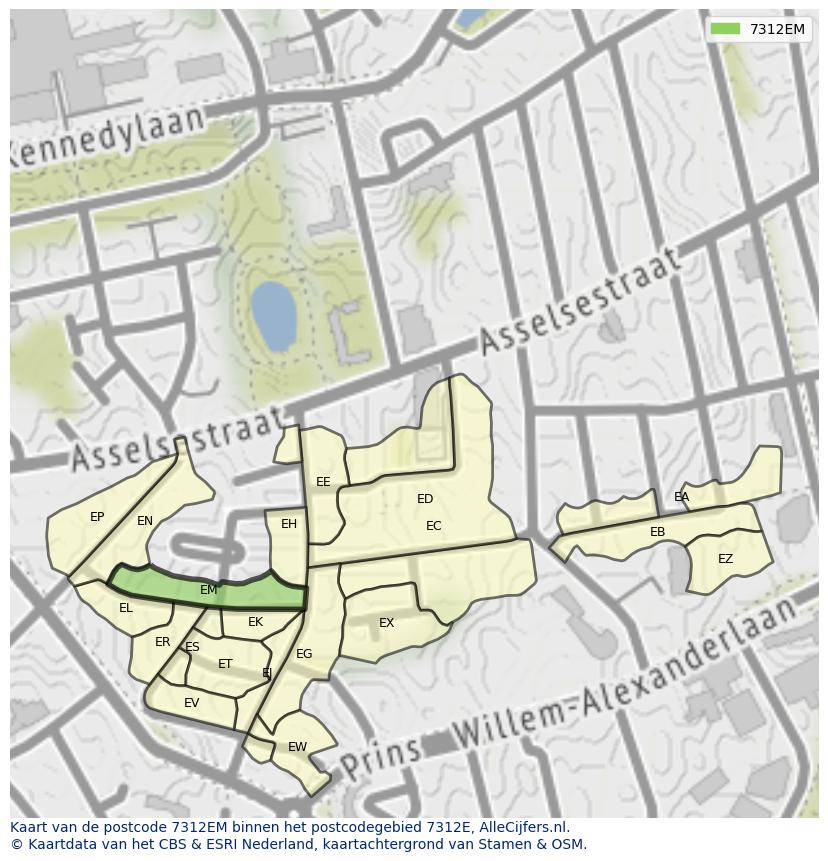 Afbeelding van het postcodegebied 7312 EM op de kaart.