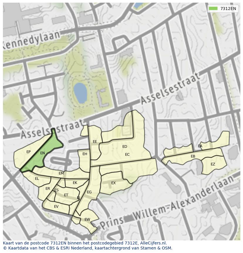 Afbeelding van het postcodegebied 7312 EN op de kaart.
