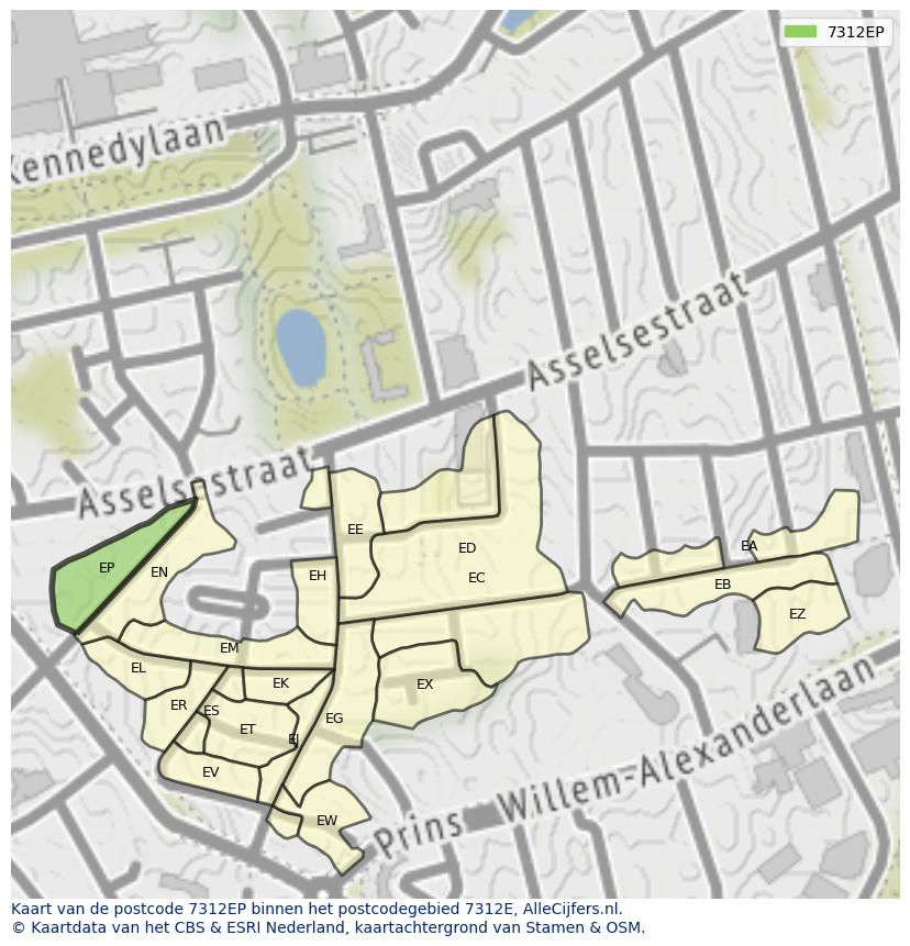 Afbeelding van het postcodegebied 7312 EP op de kaart.