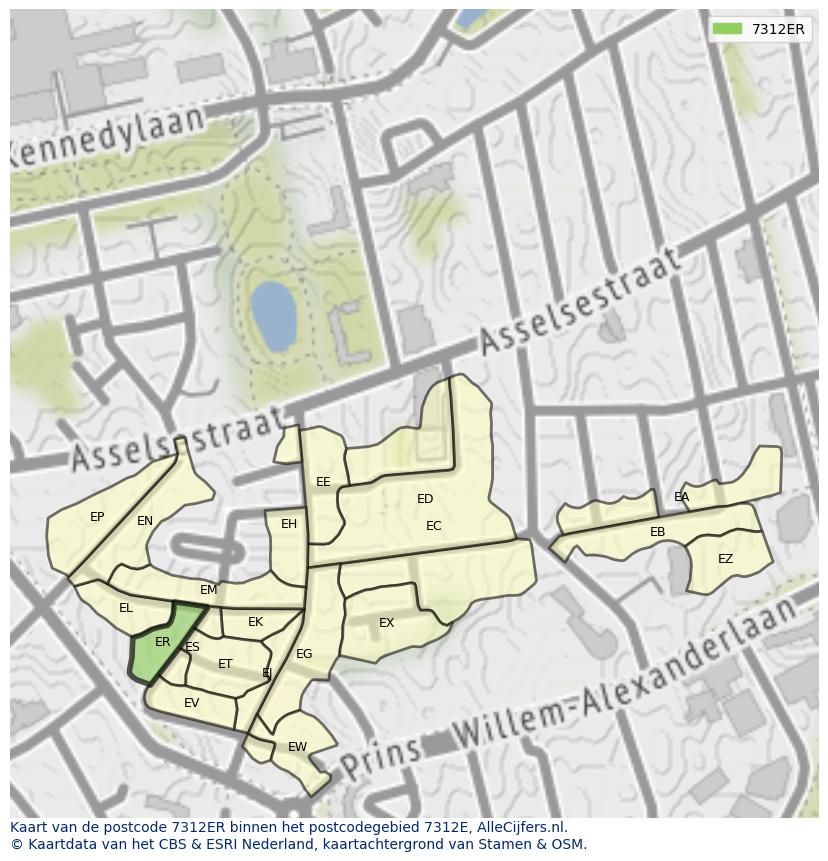 Afbeelding van het postcodegebied 7312 ER op de kaart.